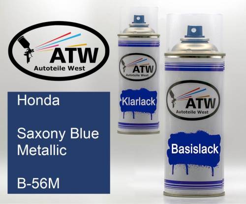 Honda, Saxony Blue Metallic, B-56M: 400ml Sprühdose + 400ml Klarlack - Set, von ATW Autoteile West.